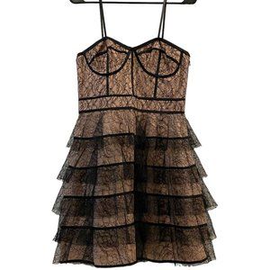 Vintage Jill Stuart Ruffled Lace Evening Mini Cocktail Dress Black and Pink 6
